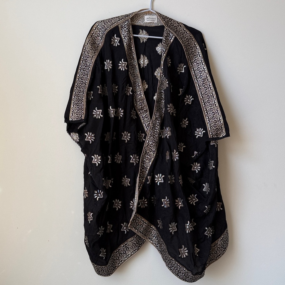 ⭐️ 4. Handmade kimono -BLACK- Jaquard Chiffon Upcycle Cover Up